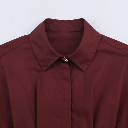 Blusa de Popelín con Pliegues para Mujer | Camisa Elegante de Manga Larga