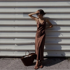 Vestido Midi Satinado de Tirantes para Mujer | Vestido Lencero de Verano Elegante y Casual