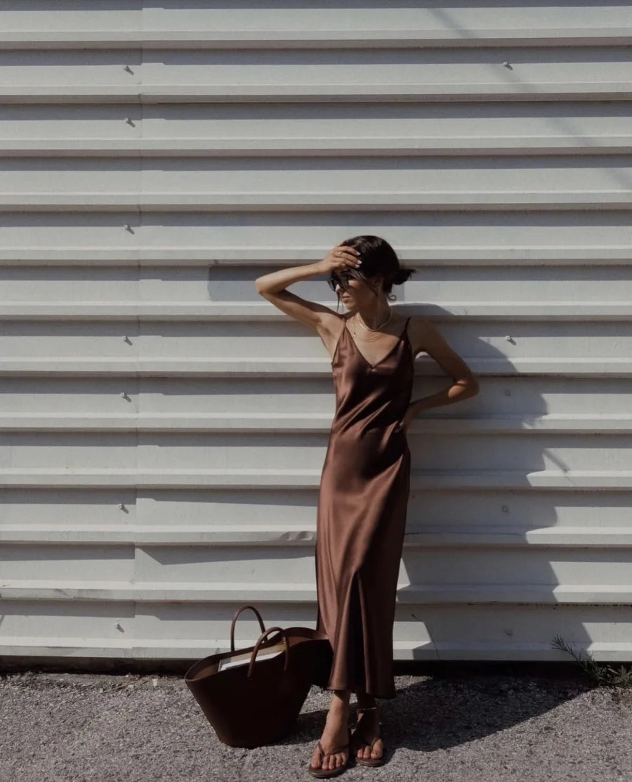 Vestido Midi Satinado de Tirantes para Mujer | Vestido Lencero de Verano Elegante y Casual