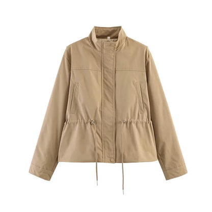 Chaqueta Entretiempo Cuello Alto para Mujer | Cordón Peplum