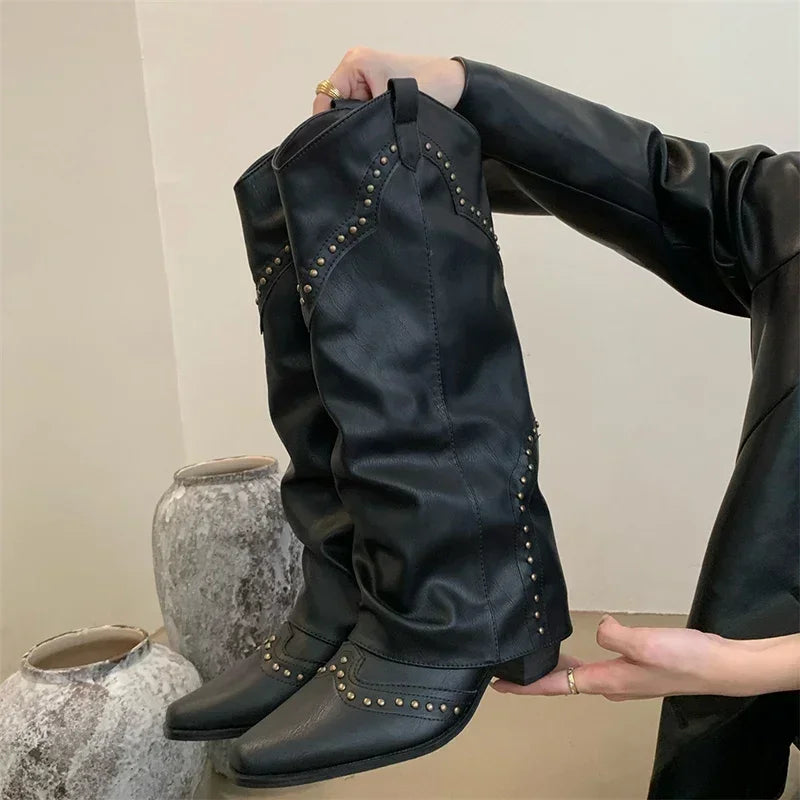 Botas Cowboy con Tachuelas para Mujer | Botas Vaqueras de Caña Alta