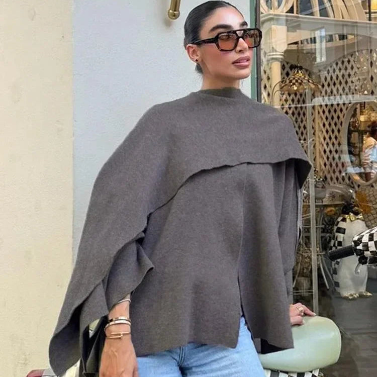 Jersey Oversize de Punto para Mujer | Con Bufanda Cruzada Estilo Capa