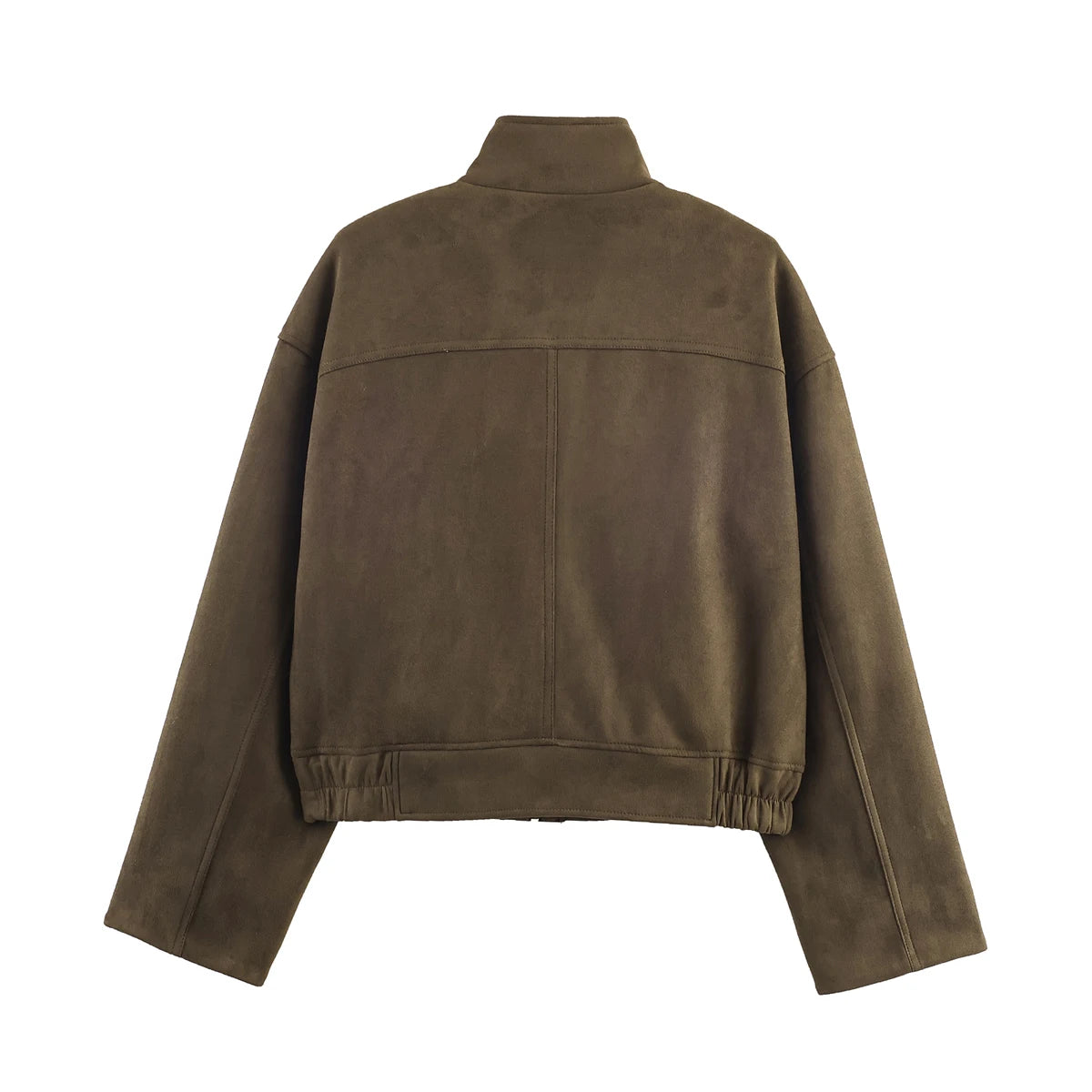 Cazadora de Antelina para Mujer | Chaqueta Efecto Ante con Cuello Alto y Bolsillos