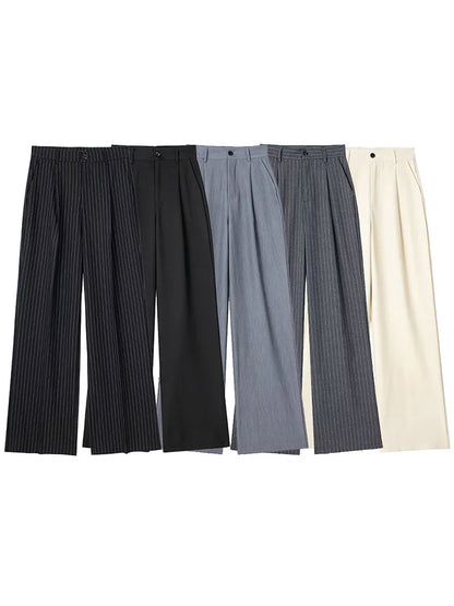 Pantalón de Pinzas Ancho para Mujer | Pantalón de Vestir Wide Leg de Tiro Alto