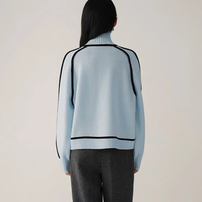 Jersey de Cuello Alto Bicolor para Mujer | Punto con Ribete en Contraste