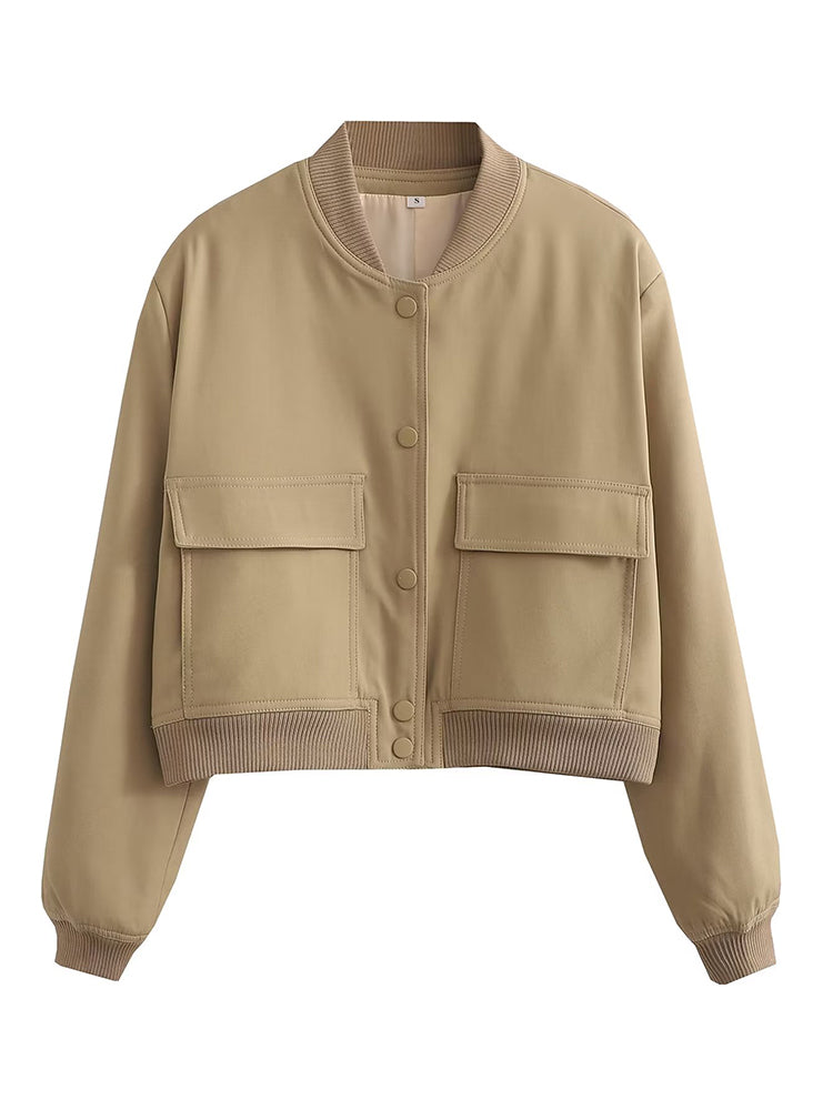 Chaqueta Bomber para Mujer | Cazadora Corta con Bolsillos de Solapa