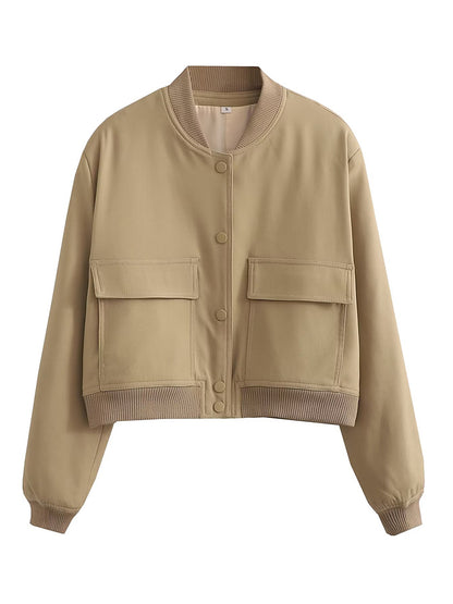 Chaqueta Bomber para Mujer | Cazadora Corta con Bolsillos de Solapa