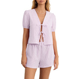 Conjunto de Dos Piezas para Mujer | Blusa de Lazos y Short de Cuadros Vichy, Verano