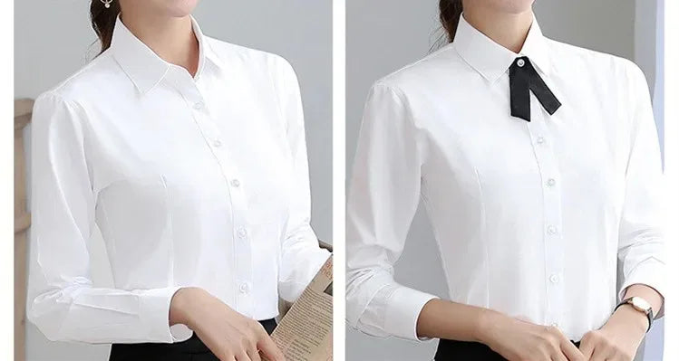 Camisa Blanca Entallada para Mujer | Camisa de Vestir Clásica de Oficina