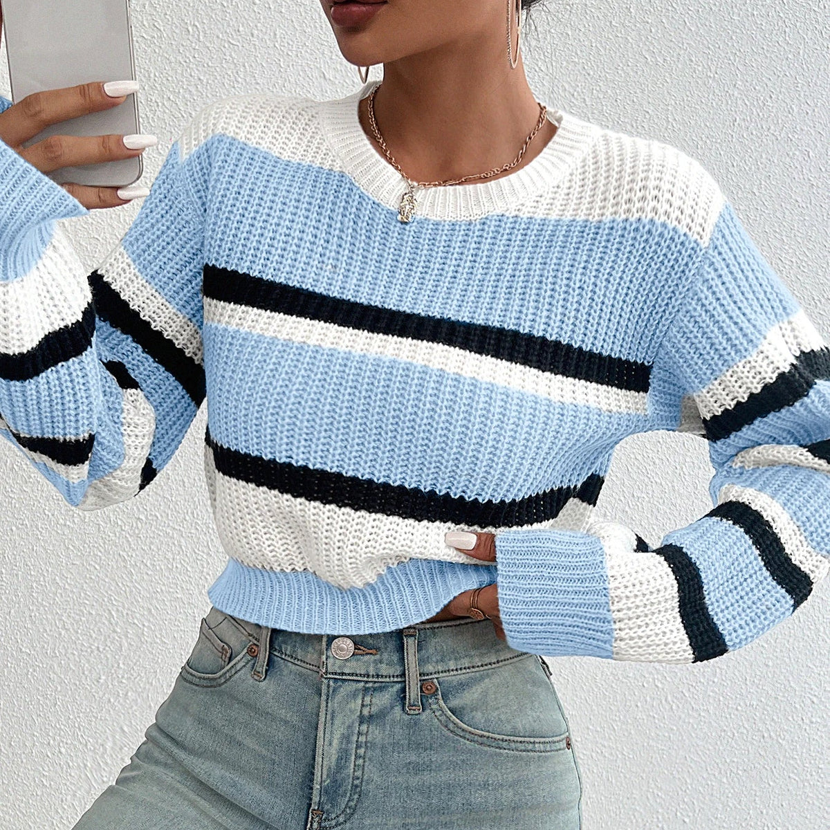 Jersey de Rayas Oversize para Mujer | Punto con Hombros Caídos