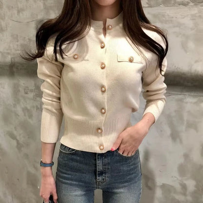 Cárdigan Corto para Mujer | Chaqueta de Punto Entallada con Botones Dorados