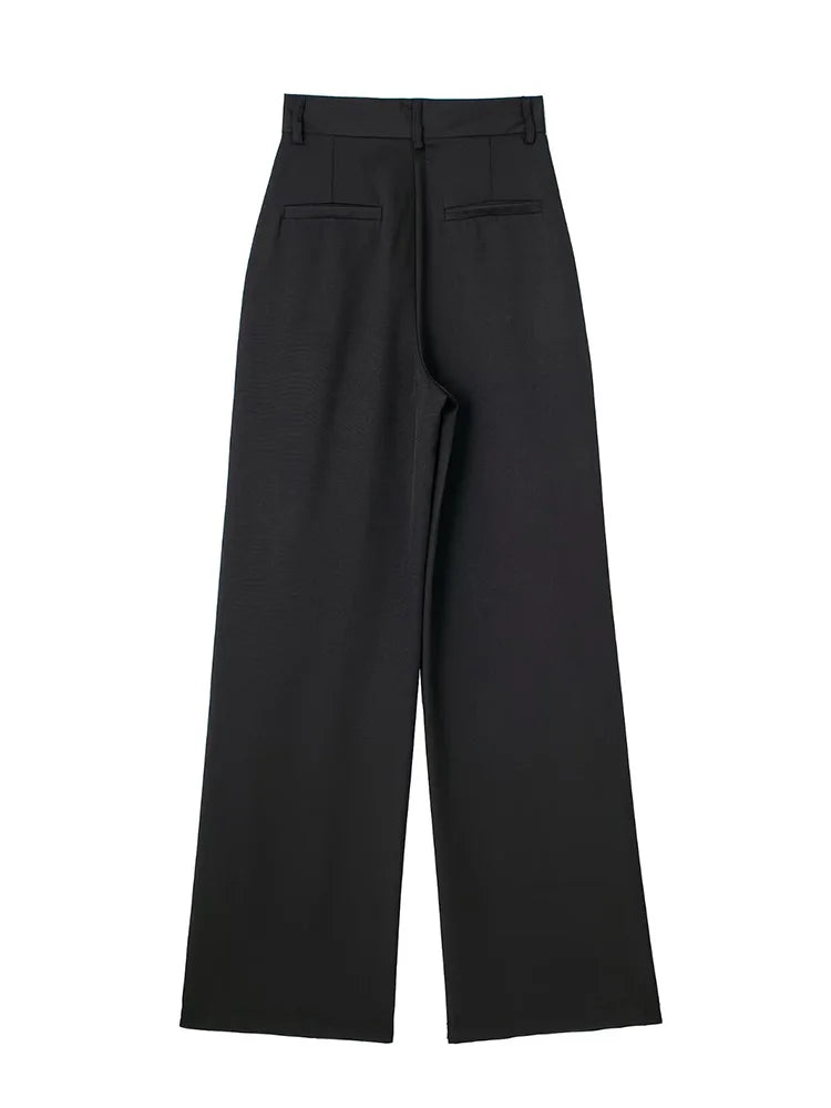 Pantalón de Pinzas Ancho para Mujer | Pantalón de Vestir Wide Leg de Tiro Alto
