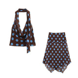 Conjunto Top y Falda de Lunares para Mujer | Halter y Falda Pañuelo de Verano