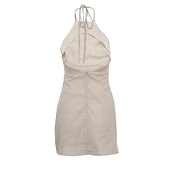 Vestido Corto de Lino Halter para Mujer | Vestido de Verano Espalda Descubierta
