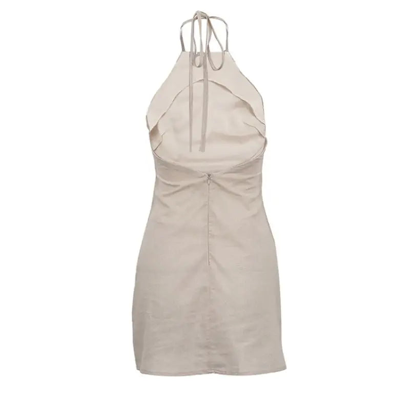 Vestido Corto de Lino Halter para Mujer | Vestido de Verano Espalda Descubierta