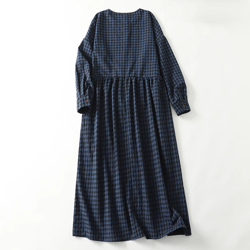 Vestido Camisero de Cuadros para Mujer | Holgado Vintage de Manga Larga