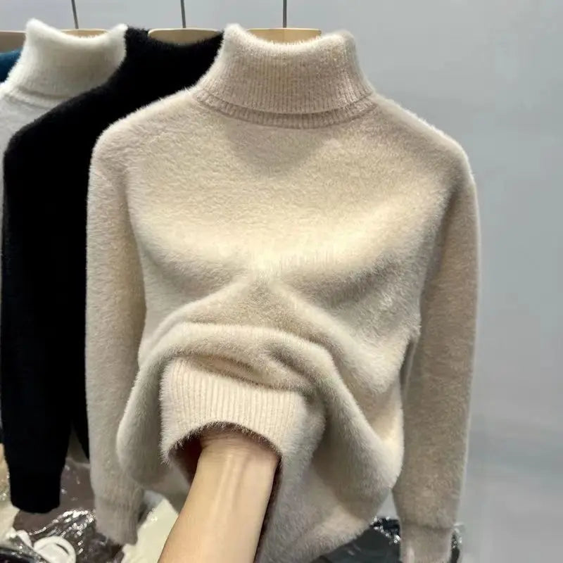 Jersey de Cuello Alto Efecto Pelo para Mujer | Cálido de Invierno