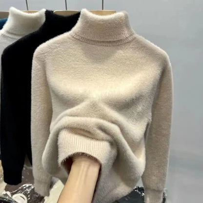 Jersey de Cuello Alto Efecto Pelo para Mujer | Cálido de Invierno