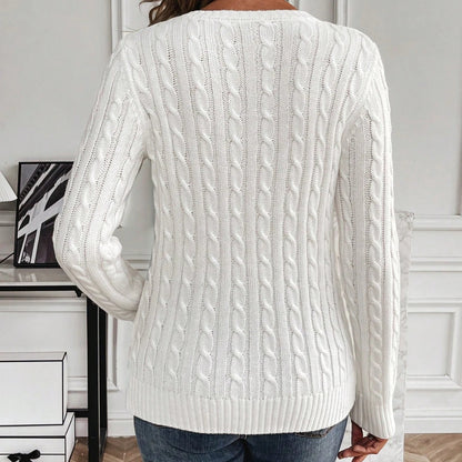 Jersey de Punto Trenzado Blanco para Mujer | Ochos Cuello Redondo de Otoño