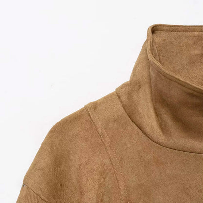 Chaqueta de Antelina para Mujer | Chaqueta Efecto Ante con Cuello Alto y Cinturón