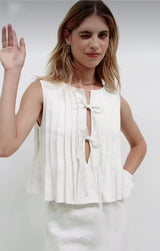 Blusa de Lino para Mujer | Top sin Mangas con Lazo y Calado