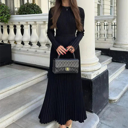 Vestido Maxi de Punto Canalé para Mujer | Cuello Redondo