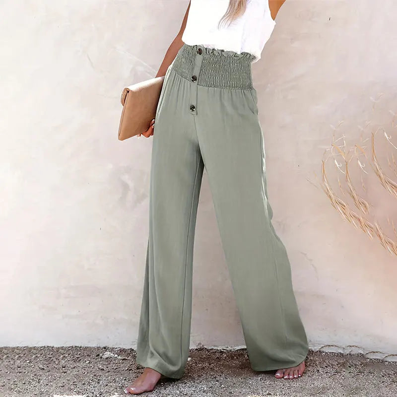 Pantalón de Lino para Mujer | Pantalón Ancho de Verano de Cintura Alta