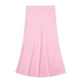 Falda Midi Satinada de Cintura Alta para Mujer | Falda de Verano Efecto Seda