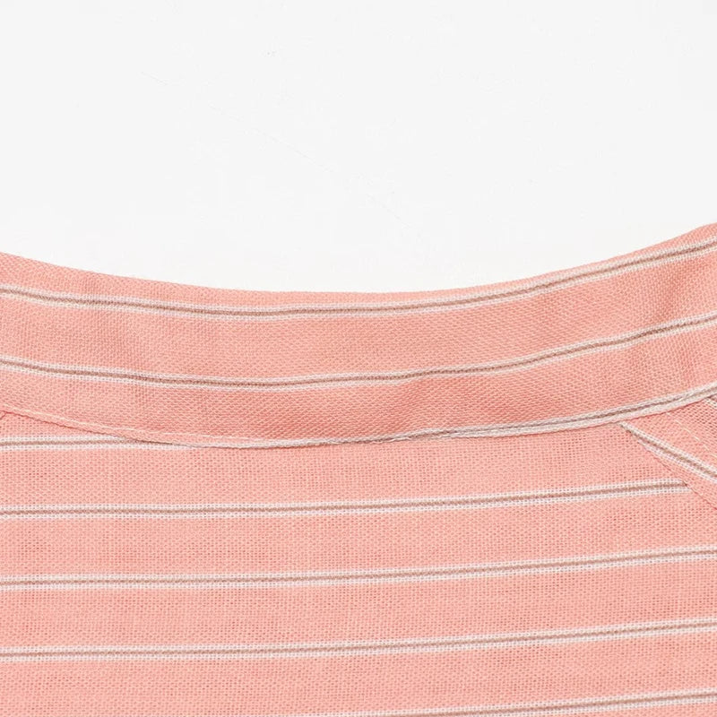 Camisa de Rayas Asimétrica para Mujer | Camisa de Cierre Cruzado y Cuello Mao