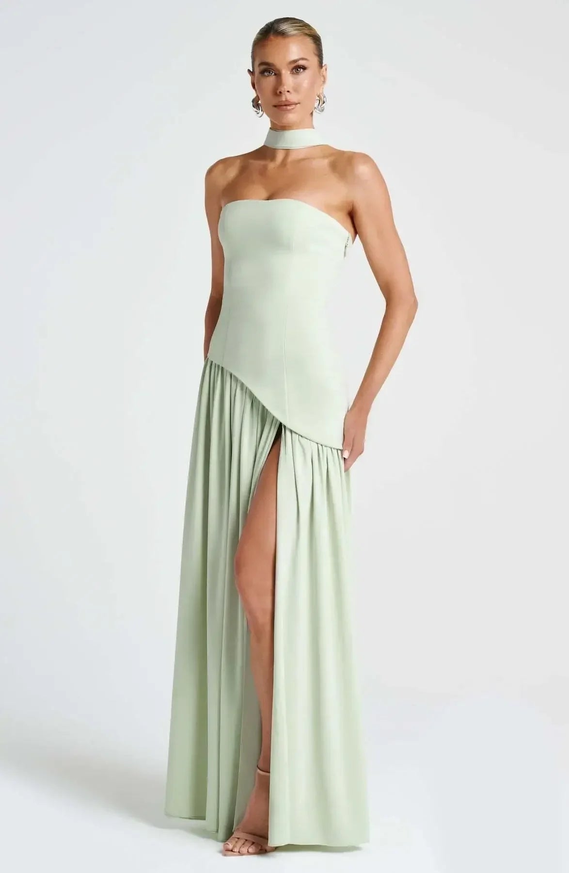 Vestido Largo Palabra de Honor para Mujer | Maxi Plisado de Verano con Abertura
