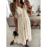 Vestido Largo de Encaje para Mujer | Maxi Boho de Verano sin Mangas con Volantes