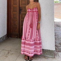 Vestido Largo Boho para Mujer | Tirantes, Crochet y Borlas, Estampado de Verano