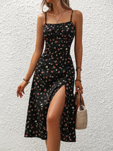 Vestido Midi de Flores con Tirantes para Mujer | Vestido Estampado de Verano Boho con Abertura