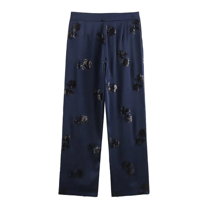 Conjunto Blazer y Pantalón Azul Marino para Mujer | Estampado de Lentejuelas