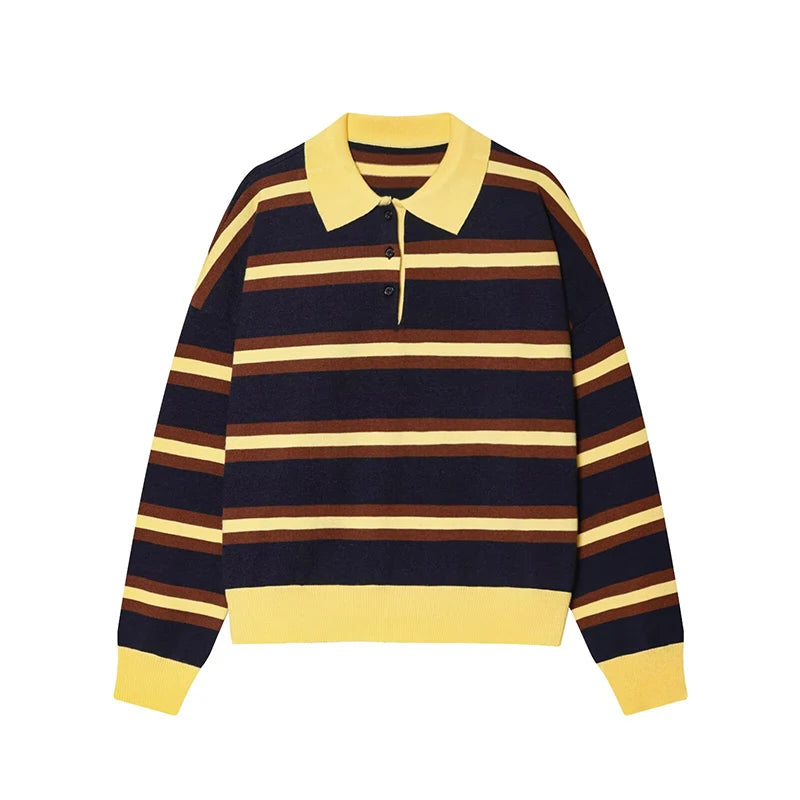 Jersey de Rayas Cuello Polo para Mujer | Oversize