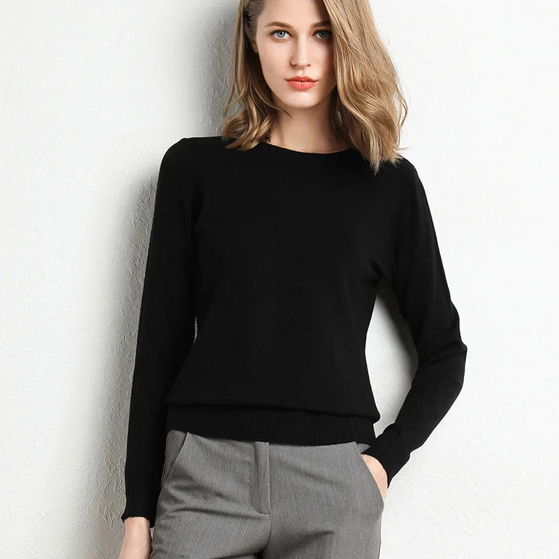 Jersey Cuello Redondo para Mujer | Punto Cashmere Entallado