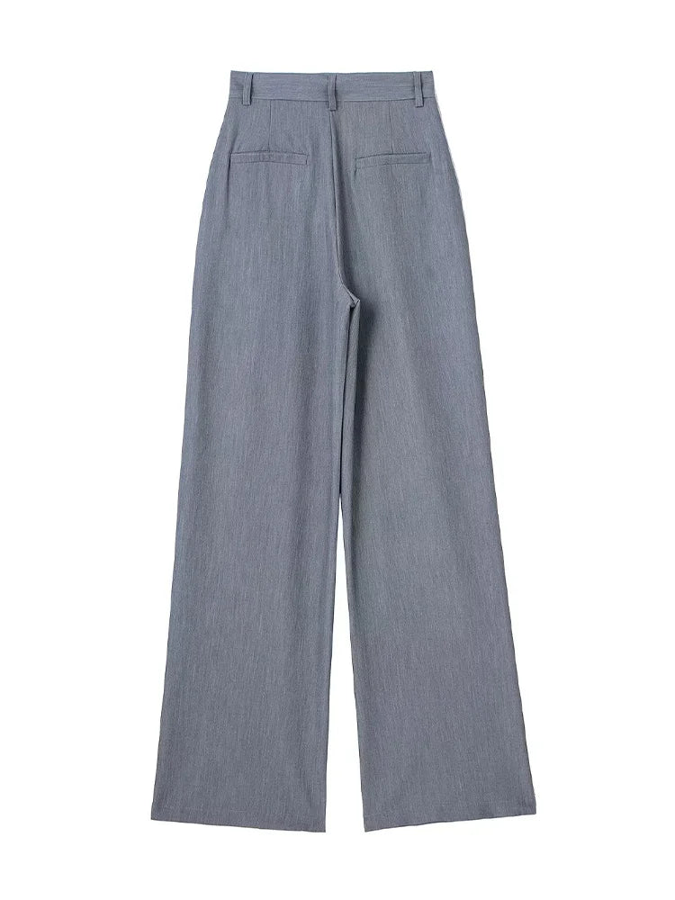 Pantalón de Pinzas Ancho para Mujer | Pantalón de Vestir Wide Leg de Tiro Alto
