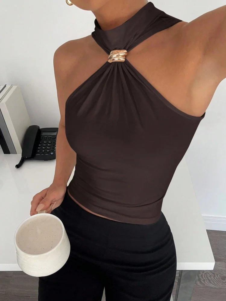 Top Anudado con Anilla para Mujer | Top de Tirantes de Verano Entallado