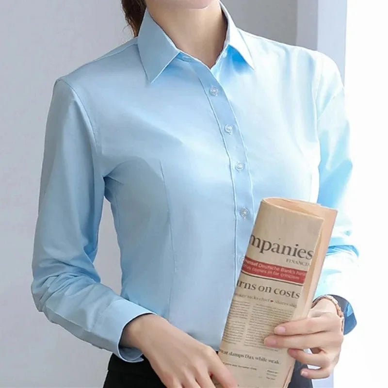 Camisa Blanca Entallada para Mujer | Camisa de Vestir Clásica de Oficina