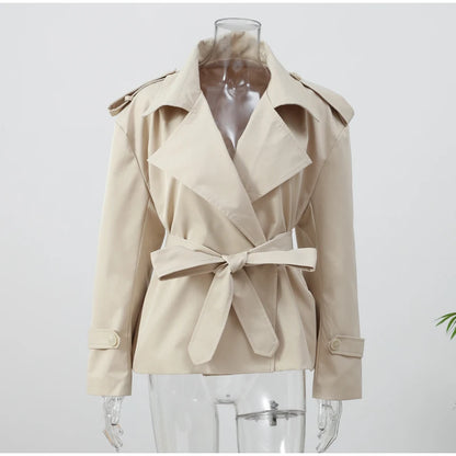 Gabardina Cruzada Corta para Mujer | Chaquetón de Entretiempo con Cordón