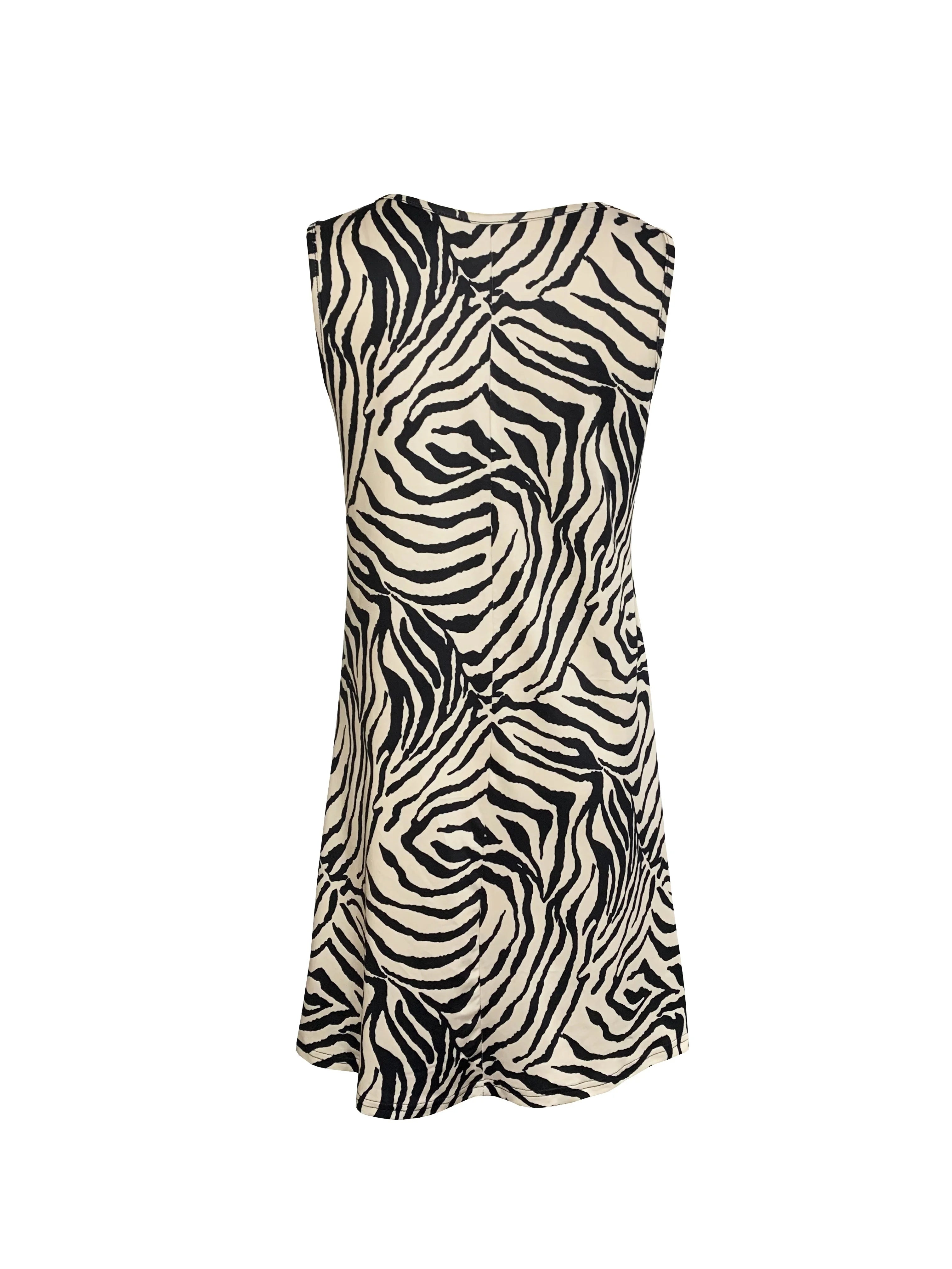 Vestido Corto de Verano para Mujer | Estampado de Cebra, Sin Mangas y Fluido