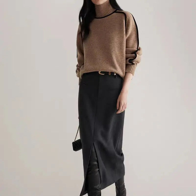 Jersey de Cuello Alto Bicolor para Mujer | Punto con Ribete en Contraste