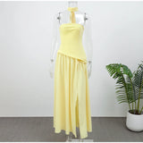 Vestido Largo Palabra de Honor para Mujer | Maxi Plisado de Verano con Abertura