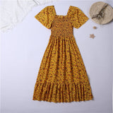 Vestido Midi Fruncido Floral para Mujer | Vestido de Verano Escote Cuadrado