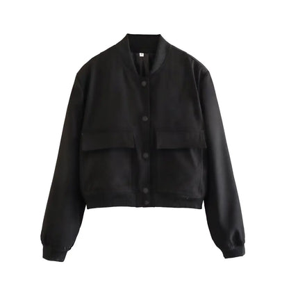 Chaqueta Bomber para Mujer | Cazadora Corta con Bolsillos de Solapa