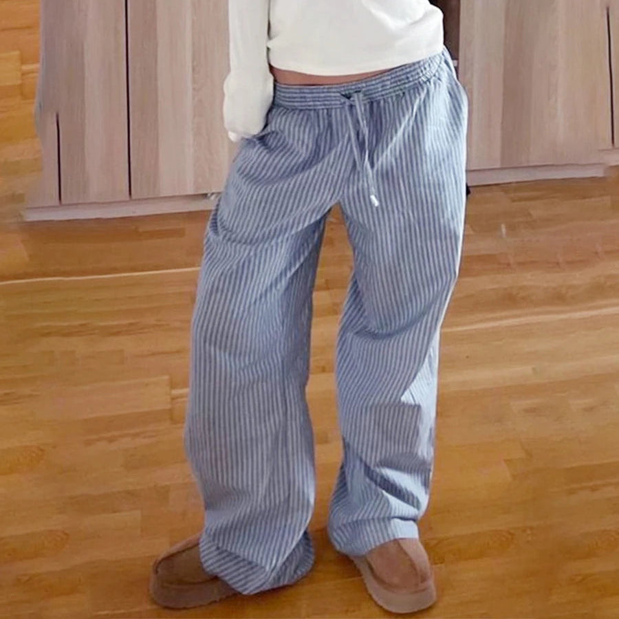 Pantalón Ancho de Rayas para Mujer | Cintura Elástica, Corte Fluido con Bolsillos, Verano