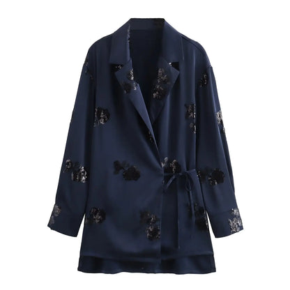 Conjunto Blazer y Pantalón Azul Marino para Mujer | Estampado de Lentejuelas
