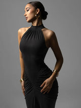Vestido Largo Halter para Mujer | Maxi de Verano Entallado con Abertura