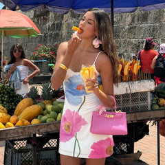 Vestido Corto Blanco de Flores para Mujer | Vestido de Verano de Tirantes Casual