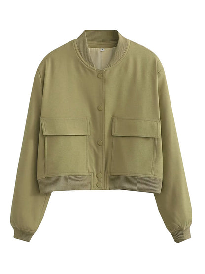Chaqueta Bomber para Mujer | Cazadora Corta con Bolsillos de Solapa